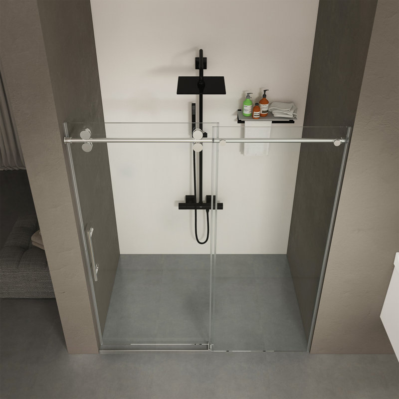 Chrome Frameless Sliding Shower Door with Tempered Glass