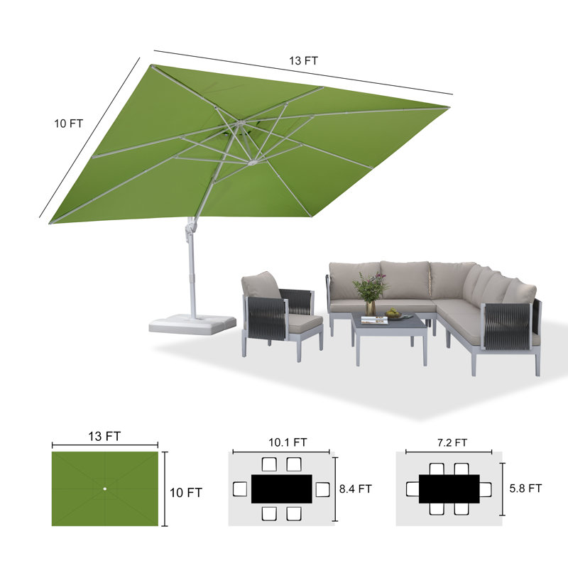 Grand parasol rectangulaire en porte-à-faux économique vert 10 pi x 13 pi avec base blanche Pole, Vert