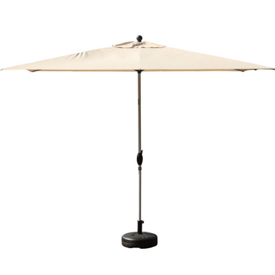 Parasol rectangulaire d'extérieur beige avec lève-manivelle, fonction d'inclinaison, cadre en aluminium, auvent fondu, rotation multi-angle, inclinaison à bouton-poussoir, protection, 77,43 po de hauteur, 86,9 profondeur, 71,29 largeur, 8,98 lb