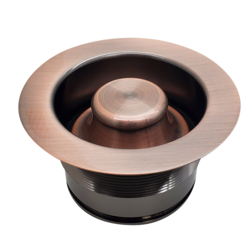 3-1/2" EZ-Mount Brass Kitchen Sink Waste Disposal Drain Flange and Stopper, Antique Copper