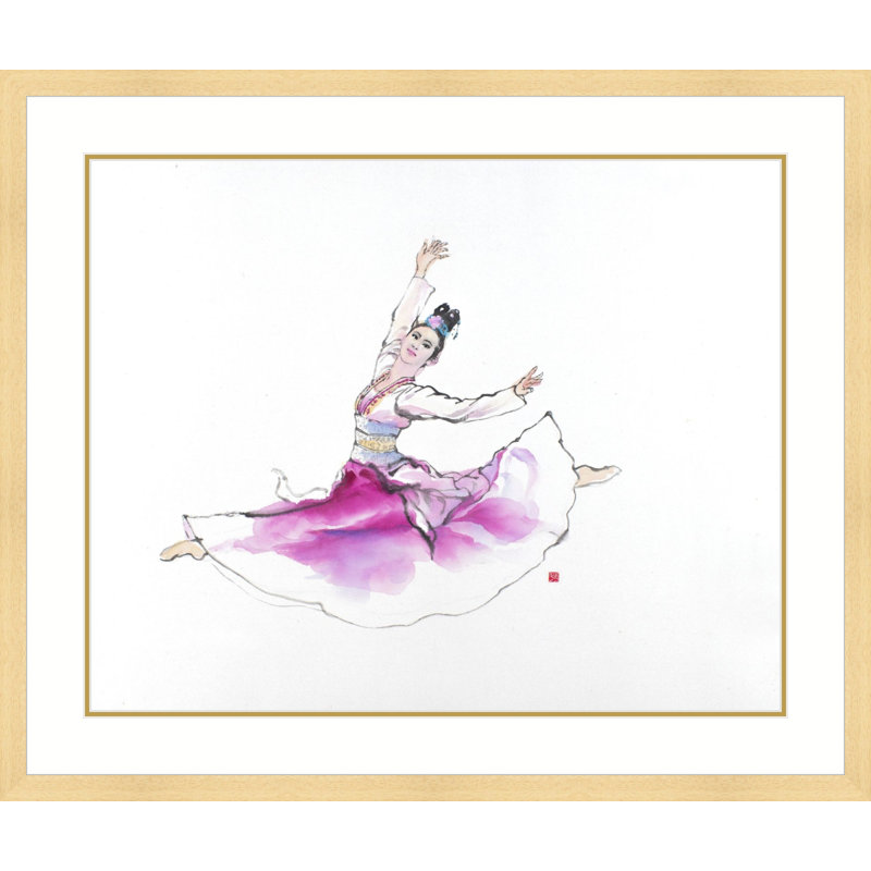 Graceful Dancer by Chen Xiaoping, 18" H x 21" W, Beige Framed
