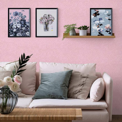 Pink Peel And Stick Wallpaper Removable Self-Adhesive Wall Paper With Embossed Texture For Home Decor Solid Color Shelf And Drawer Liner