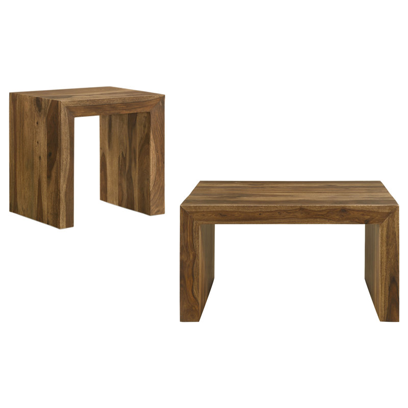 Ensemble de table basse et de table de bout en bois massif 2 pièces Odilia Auburn, 2 pièces: table basse, table de bout