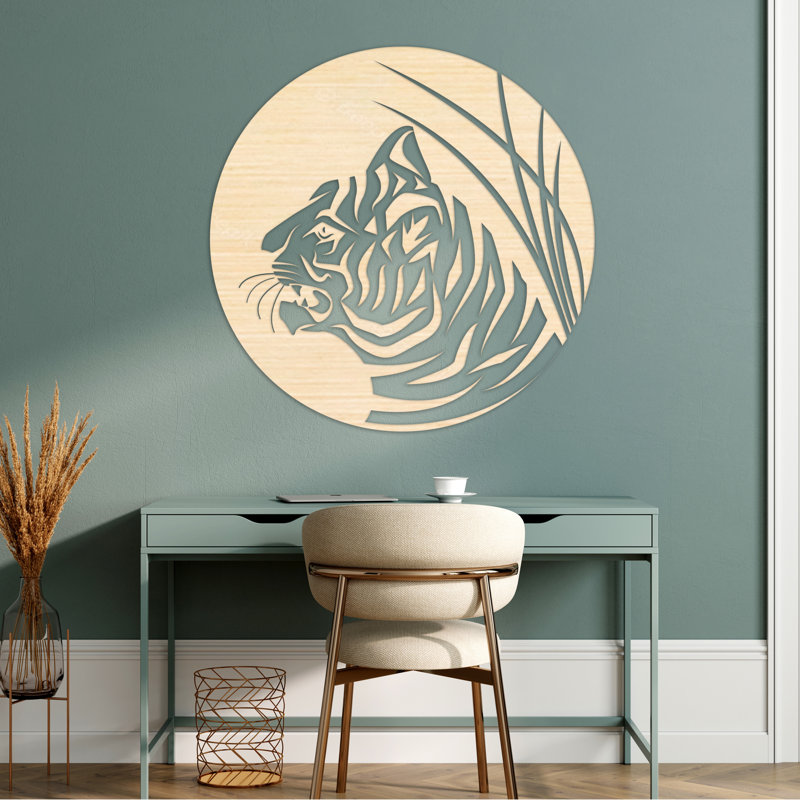 Décoration murale cercle avec chat abstrait - Bouleau baltique naturel, H 32 po x l 32 po x P 0,25 po
