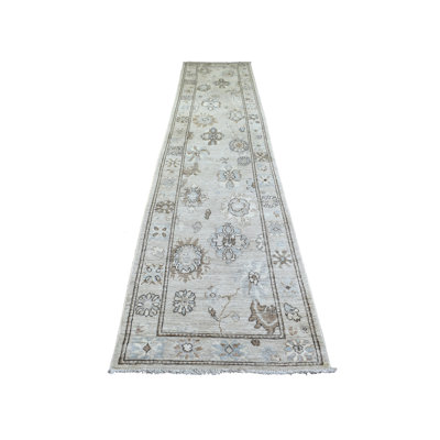 Tapis de couloir afghan en laine noué à la main 2 pi 10 po x 13 pi 9 po gris clair Angora Ushak F2064C8D91D5470381D474767D8C4870