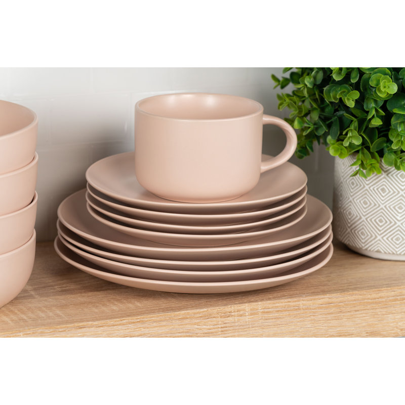 Wazee Matte 16 Piece Dinnerware Set, Service for 4, Blush Pink