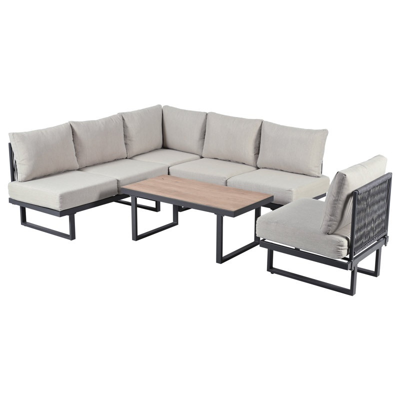 6-seat Modular Outdoor Sofa Set With Glass Table - Adjustable Backrests, Daybed Configuration, Modern