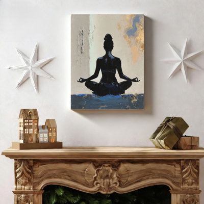 Home Gym Yoga Studio Decor Yoga Meditation Silhouette Canvas Ornament Built-in Wooden Frame 16x20
