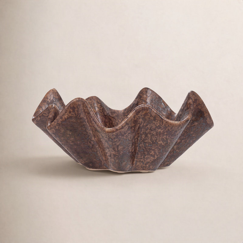 Round Stoneware Ruffled Bowl with Reactive Glaze