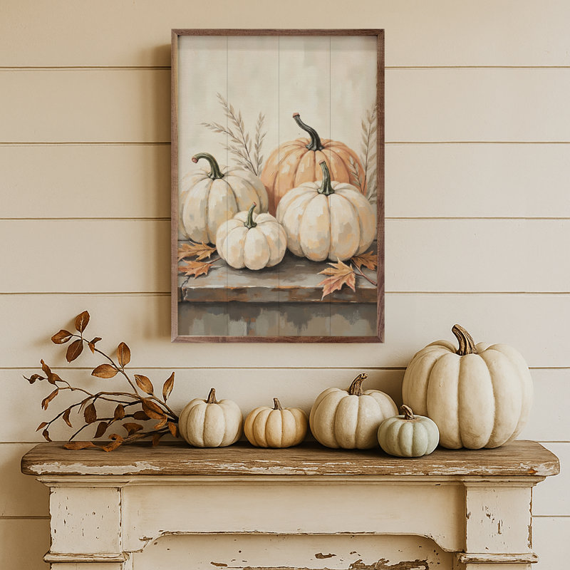 Pumpkins On Weathered Wood, 16" H x 10" W