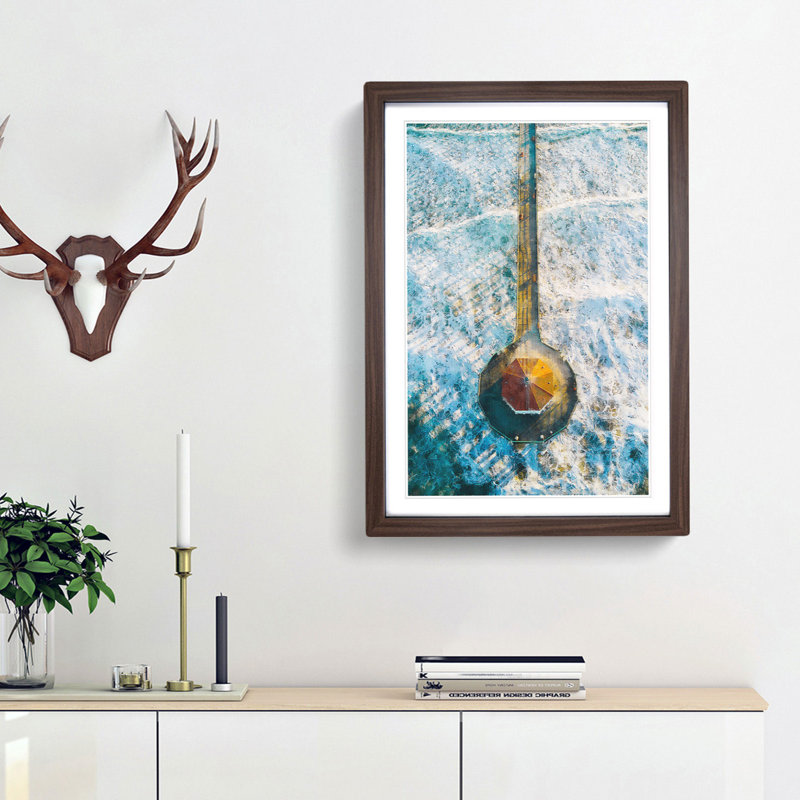 Manhattan Beach - Picture Frame Painting Print, 63cm H x 45cm W x 2cm D, Walnut Framed