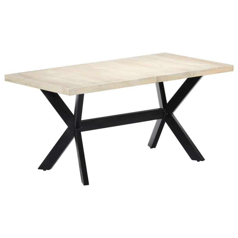 Dining Table Kitchen Table Dining Room Dinner Table Solid Mango Wood, 29.5" H x 62.99" L x 31.5" W, White