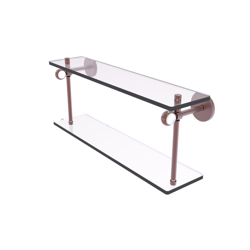 Tablette murale à deux niveaux en verre Margolis, Cuivre antique, H 9,2 po x l 22 po x P 5,6 po