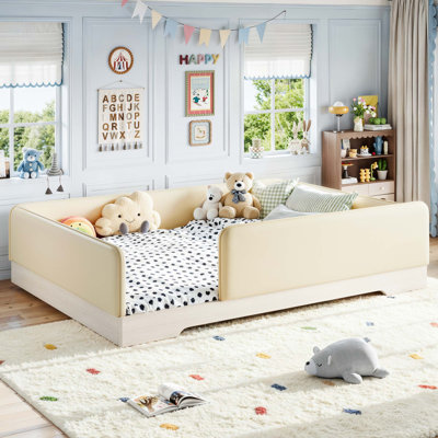 Lit de plancher réglable Montessori avec rails de sécurité amovibles pour enfants