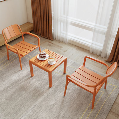 2-Piece PP Single-Seater Chairs + Coffee Table Set – Indoor/Outdoor Multi-Purpose Furniture For Living Room, Balcony, Beach (No Assembly Chairs, Easy Setup Table) – Polypropylene, Apricot Brown