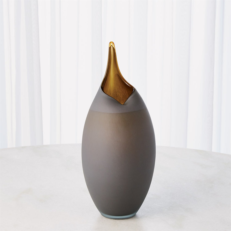 Frosted Vase w/Amber Casing, 18.25" H x 7.25" W x 7.25" D, Gray