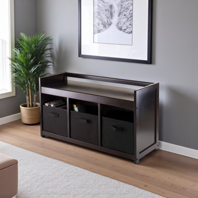 Banc de rangement 4 pièces Shirely avec 3 paniers en tissu pliables bruns H 20,65 po x l 37,29 po x P 13,34 po Shirely