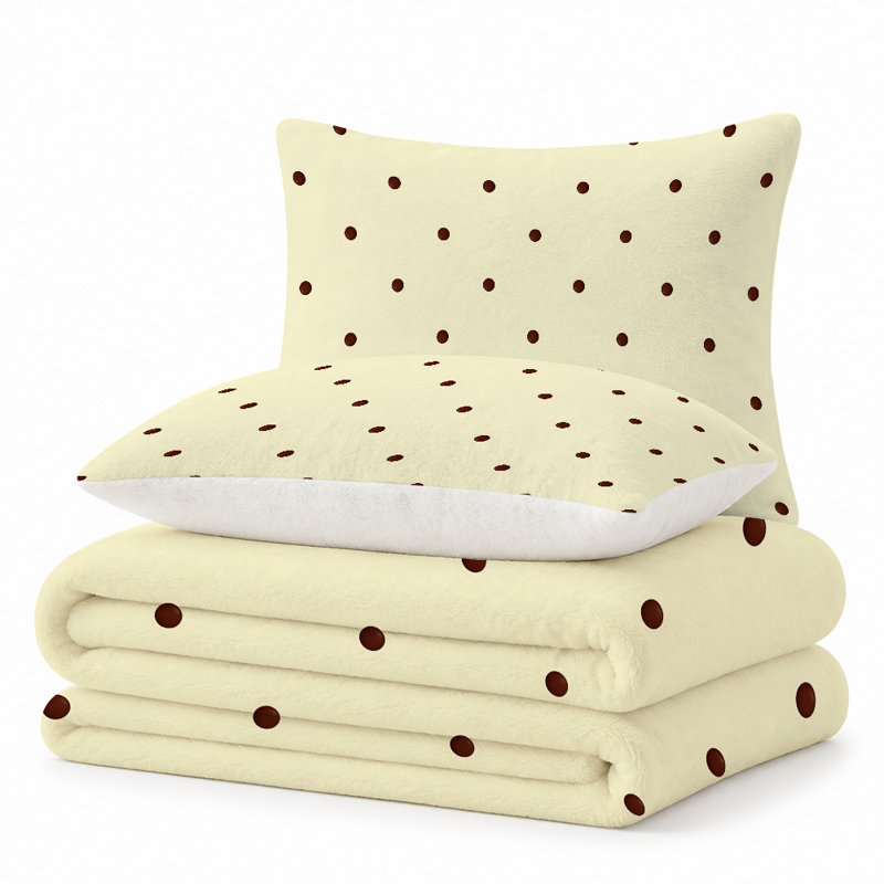 Premium Flannel Lightweight Blanket & 2 Pillow Shams Set with Brown Polka Dots on Pale Yellow Minimalist Ground, Ultra-Soft & Warm Cozy Bedding Set for All-Season, 60" x 80" Blanket + 2 Pillowcases Anti-Pilling & Machine Washable(Set of 3)
