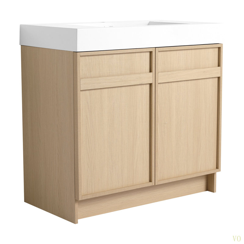 Meuble-lavabo sur pied 36 po avec lavabo en résine et 2 portes d'armoire à fermeture en douceur ((KD-PACKING)