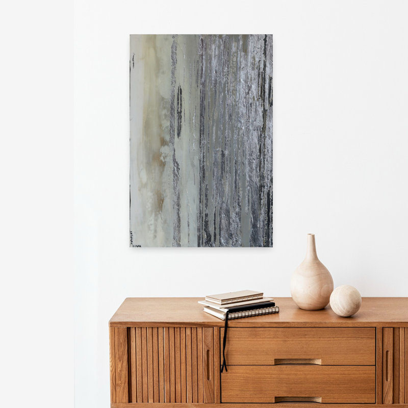 Hiver abstrait, art moderne contemporain, paysage océanique, H 24 po x l 16 po