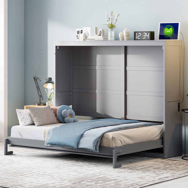 Grand lit escamotable mural, grand (gris) (VIEUX SKU: N708S00012E-1), Gris