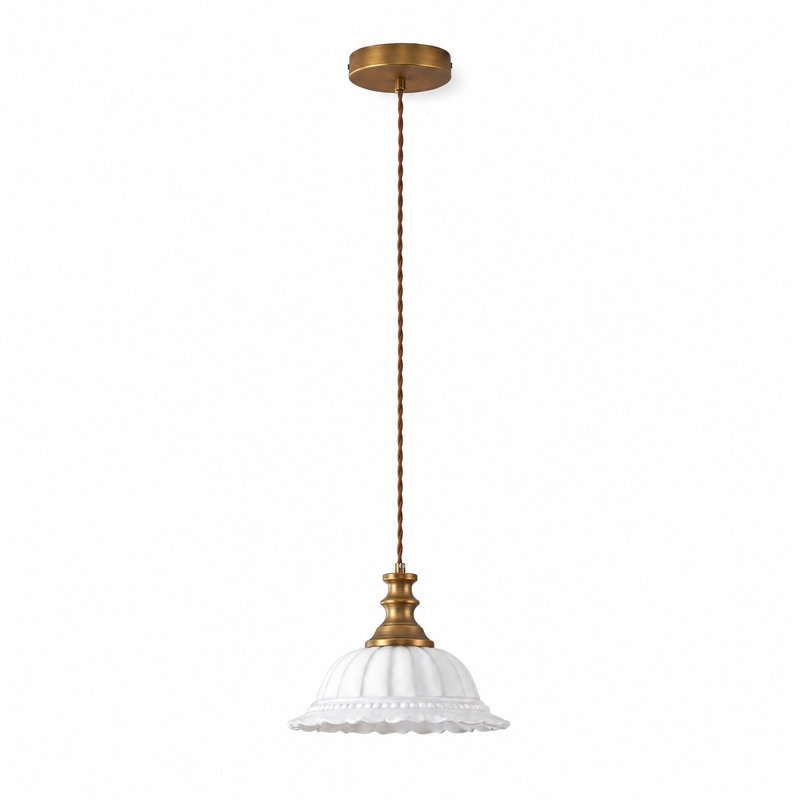 Luminaire suspendu en verre brossé l 9,45 po, H 6,69 po x l 9,45 po x P 9,45 po, Ivoire blanc, Cuivre brossé