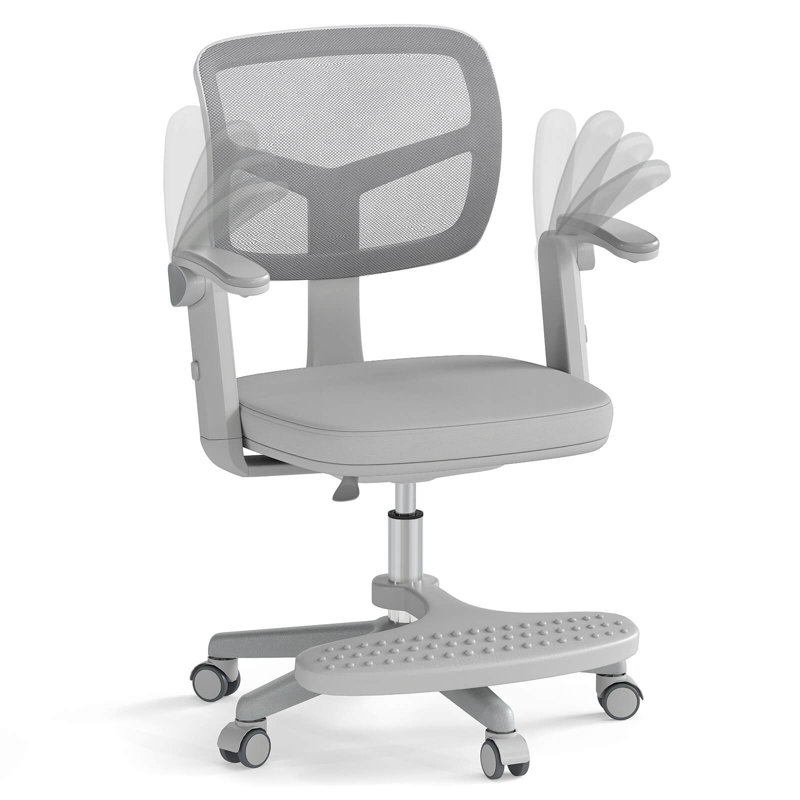 Chaise de bureau pour enfants avec hauteur réglable, accoudoirs et repose-pieds gris, Gris
