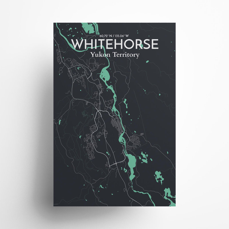 «Whitehorse City Map», impression, Vert/gris, H 36 po x l 24 po