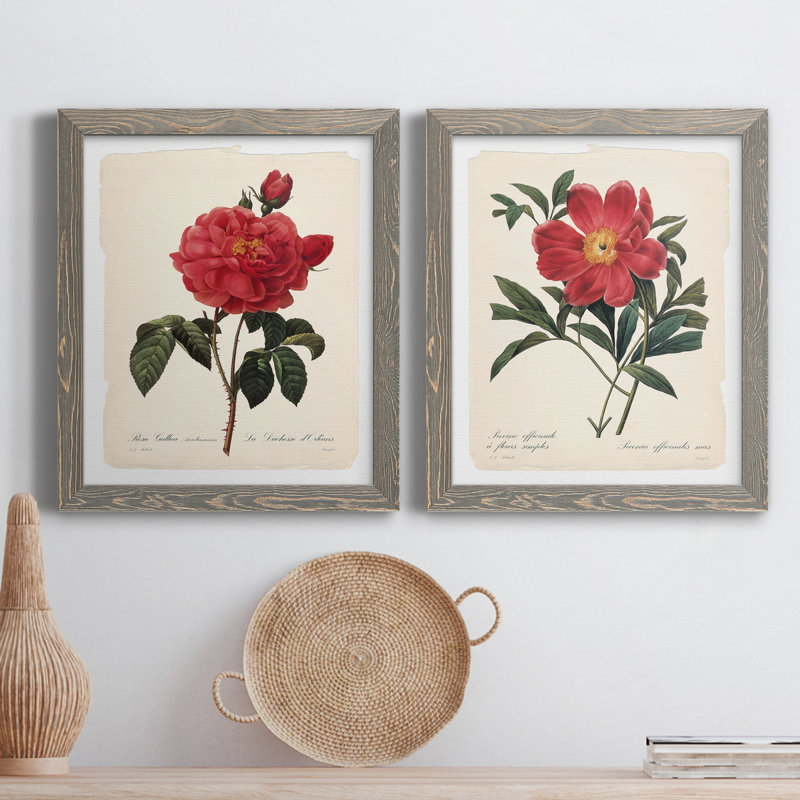 «Red Botanical III», ensemble de 2 peintures sur toile encadrées, H 31,5 po x l 47 po x P 1,5 po, Gris