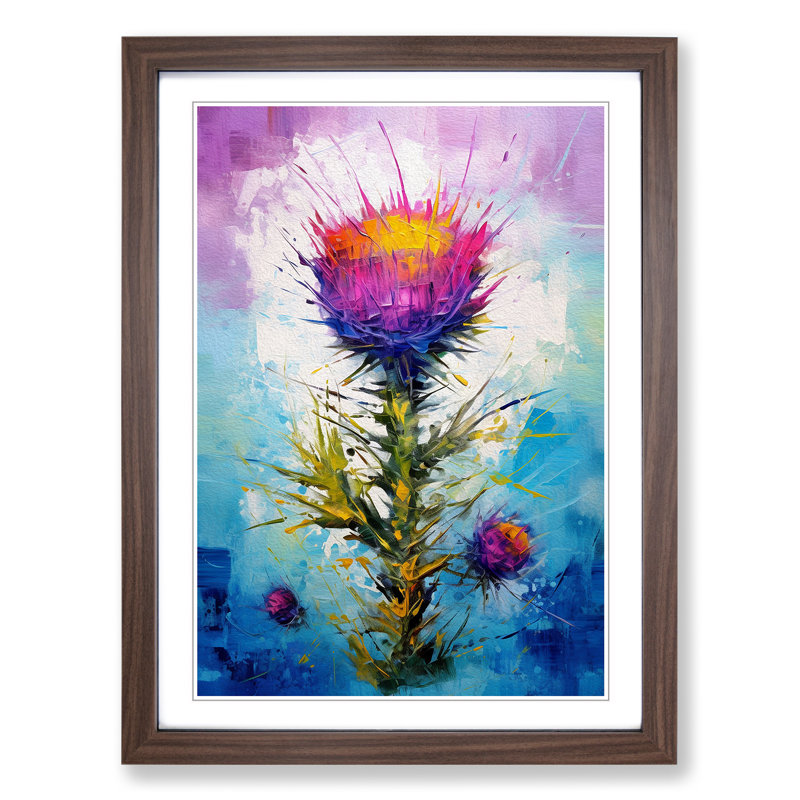 Thistle Abstract No.2 - Single Picture Frame Print on Wood, Walnut Framed, 34cm H x 25cm W