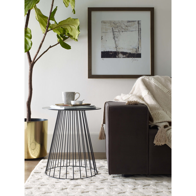 Black Metal Round Geometric Side Table, 17.75"
