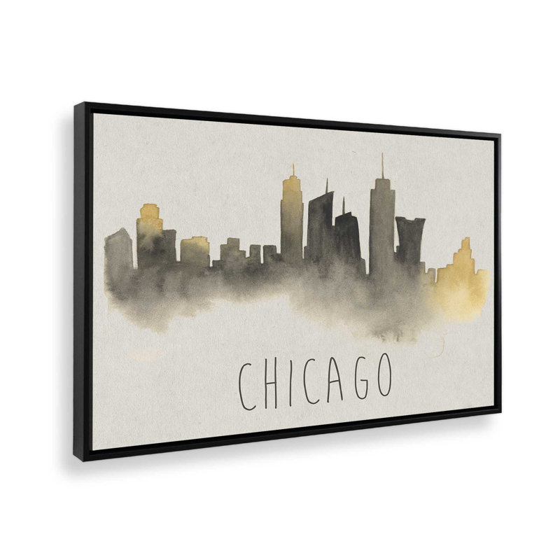 Chicago Skyline Fade, H 12,75 po x l 18,75 po, Noir satiné, Cadre flottant