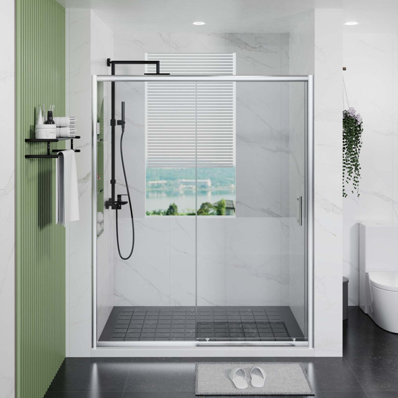 Porte de douche en verre durable avec poignée en acier inoxydable et barre de support, conception coulissante pour douche à l'italienne