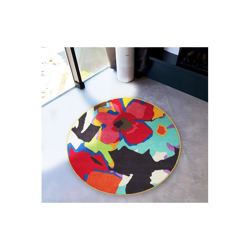 Tapis rond rond multicolore à motif abstrait multicolore lavable à la machine, Sous-tapis rond 3 pi 11 po inclus