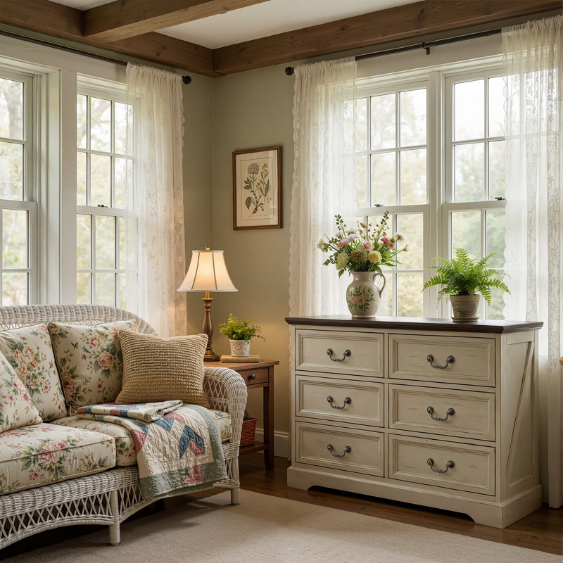 6-Drawer Accent Chest With Anti-Tip & Bronze Pulls, Brown/White wood Grain