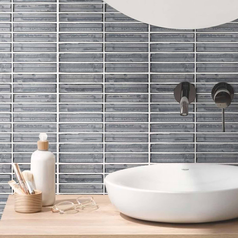 Maya Stacked 12x12 Polished Glass Mosaic Tile, Stacked Midnight