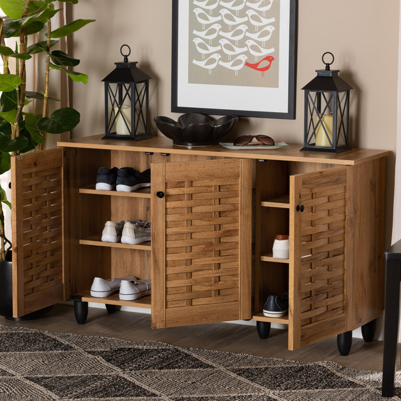 Essien Winda Modern and Contemporary Wood 3 Door 12 Pair Shoe Cabinet