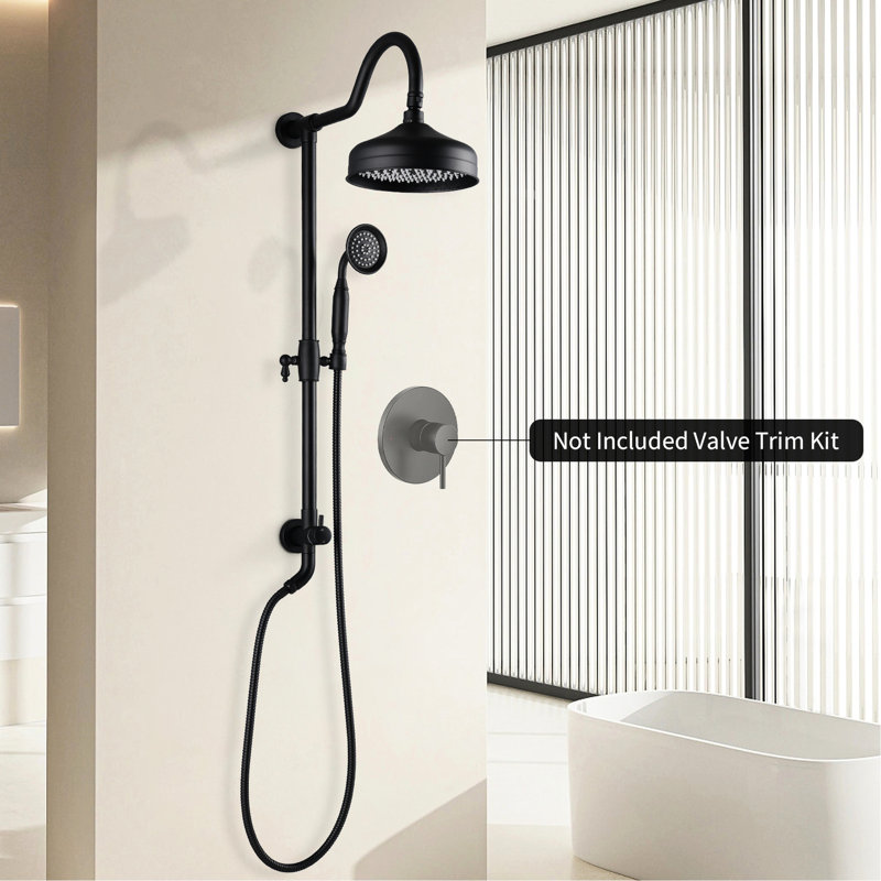 Système de douche mural avec pluie de 8 po et poche, noir mat chic, Noir mat