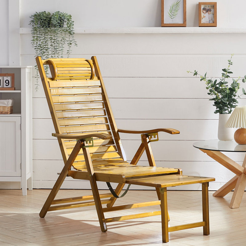Dimmitt Reclining Bamboo Sun Lounger, Yellow