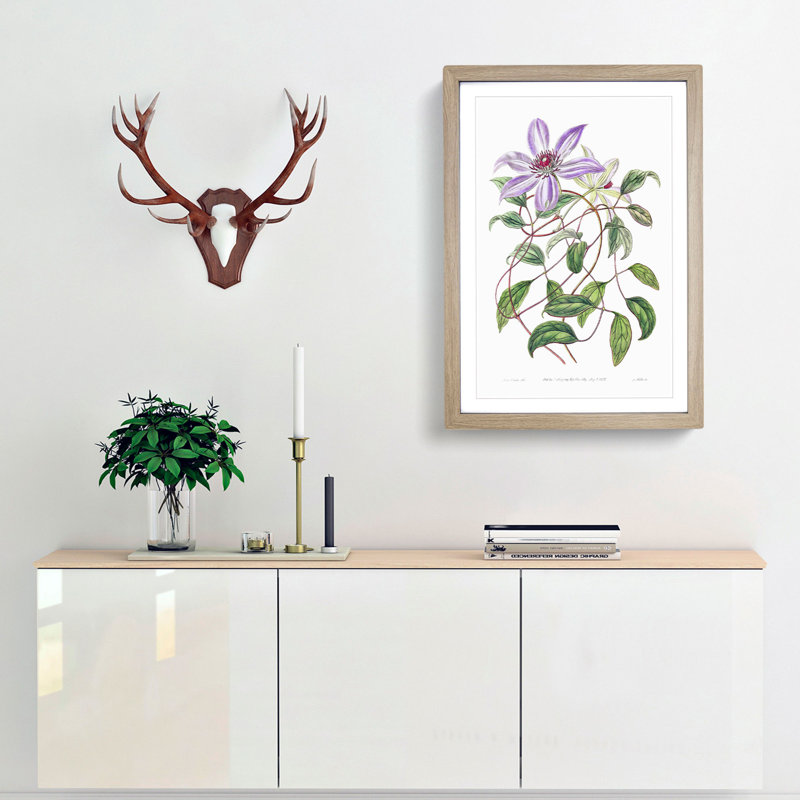 Violet Clematis Flowers - Picture Frame Painting Print, Oak Framed, 65cm H x 48cm W x 2cm D