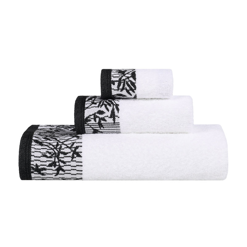 Ensemble de serviettes de bain en coton de poids moyen à bordure florale en jacquard pour la salle de bain Carinna