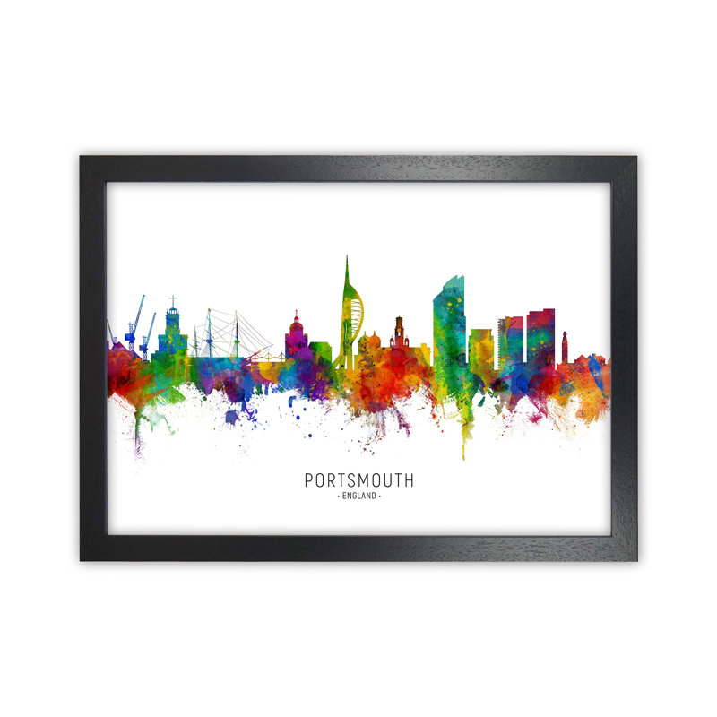 Portsmouth England Skyline by Michael Tompsett - Print, Black Framed, 25cm H x 34cm W x 3cm D