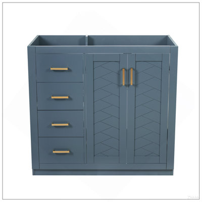 Ensemble de meuble-lavabo autoportant avec cadre en bois massif 36 po, 3 tiroirs et portes à fermeture douce