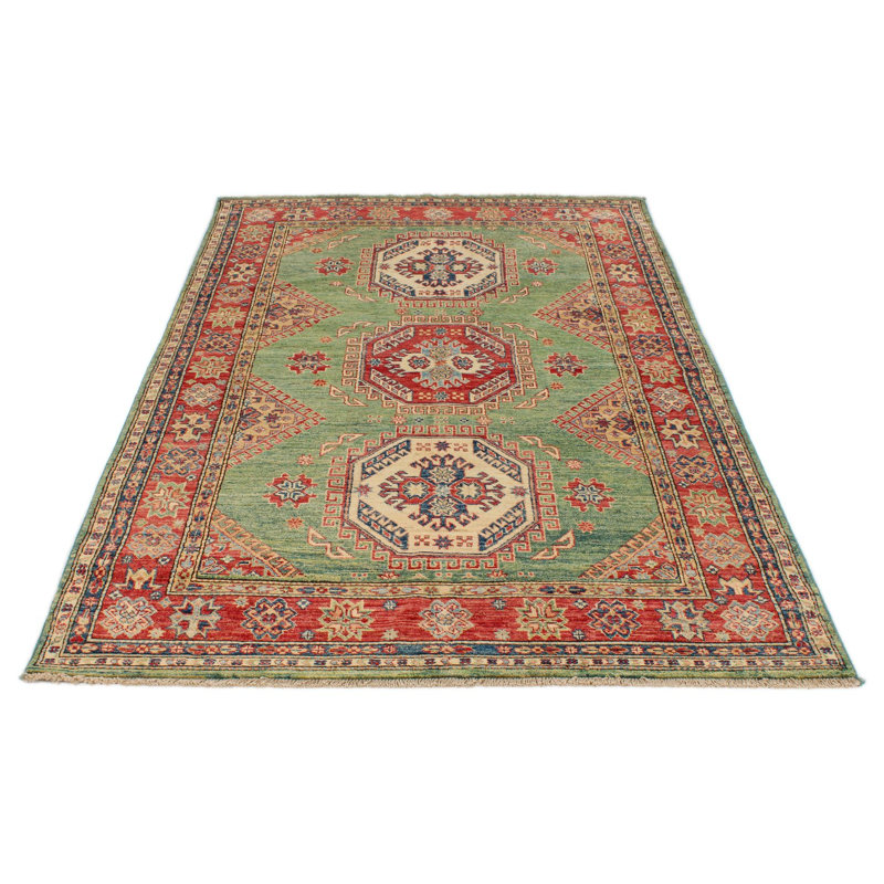 Tapis tribal vert et rouge 5 x 8 Kazak