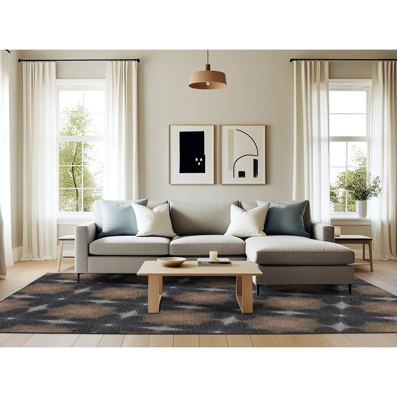 Tapis décoratif géométrique noir, Rectangle 6 pi x 9 pi