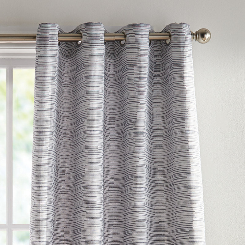 Offset Grid Grommet Light Filtering in Deep Blue Curtain Panel Pair (Set of 2), 50.00" W x 108.00" L