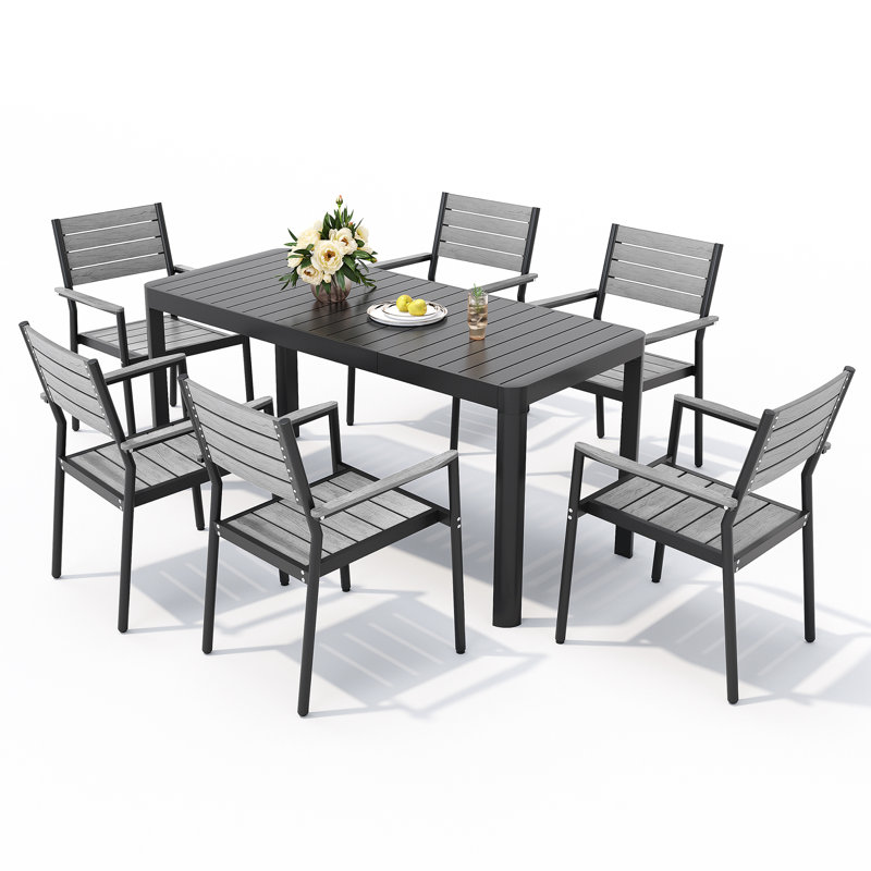 Cadem Patio Dining Set with Extendable Rectangular Table, 6