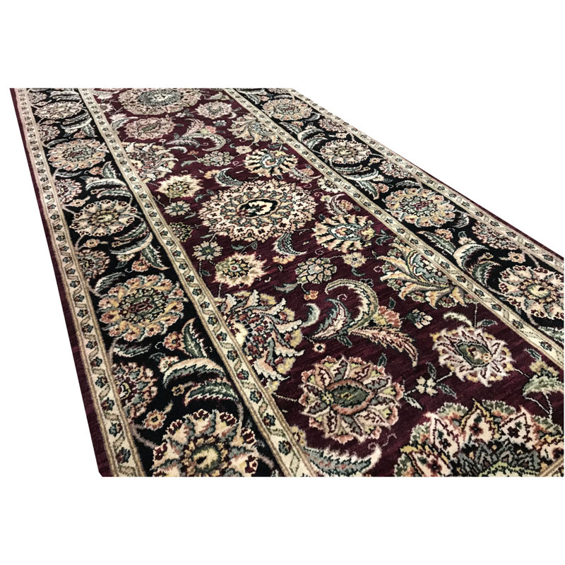 Manchuria Wool Oriental Area Rug in Black/Wine