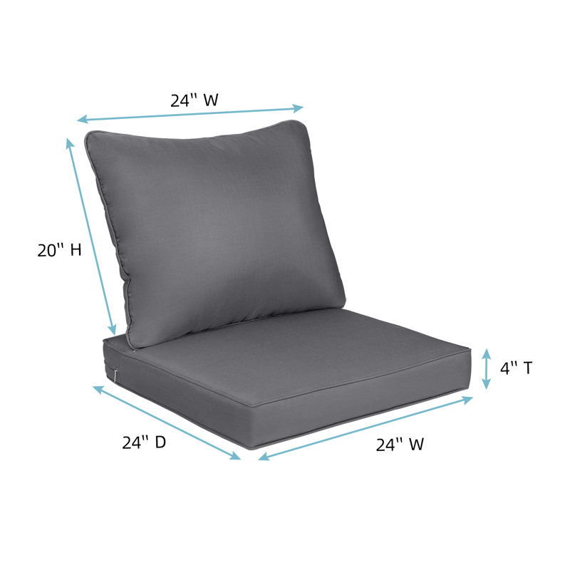 Outdoor Cushion Set Seat and Back Cushion (Set Of 2 Seats,2 Backs), Gray