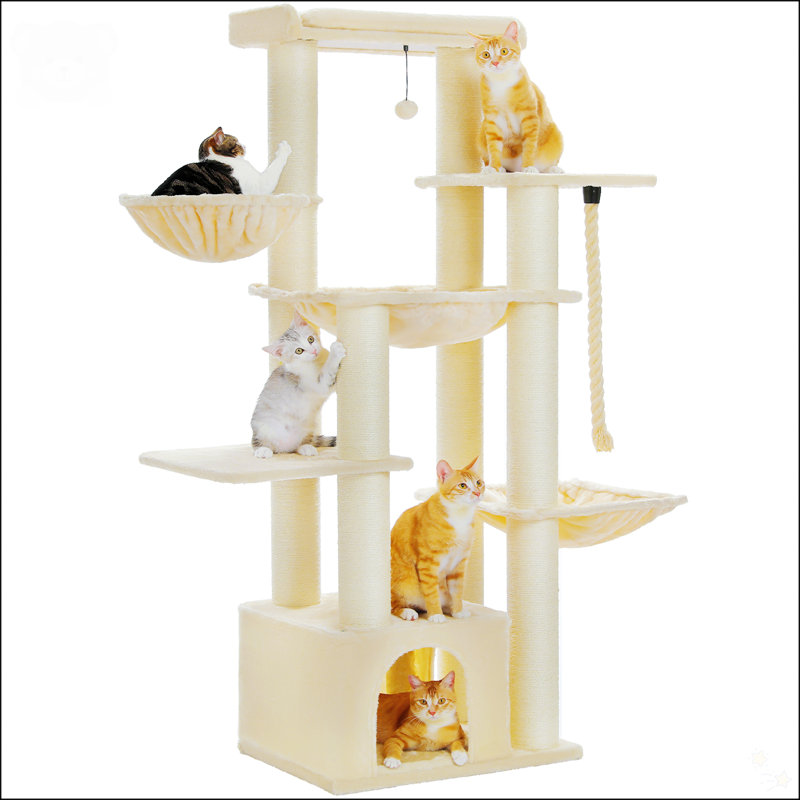 Grand arbre à chat de 67 pouces, avec 13 poteaux à griffer épais, condo pour chat à plusieurs niveaux, grand perchoir et hamacs pour grands chats d'intérieur